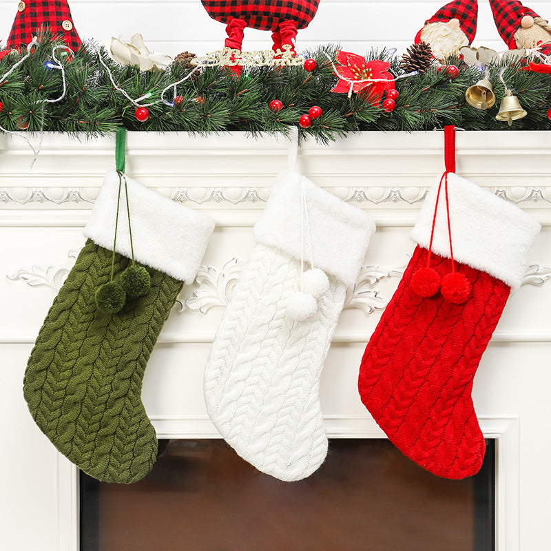 Window thick knitted wool christmas socks gift bag