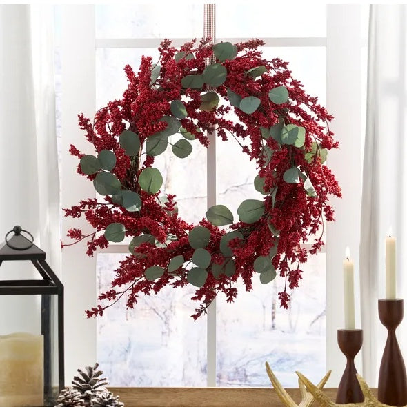 29 Artificial Christmas Wreath With Eucalyptus    Berries,Decorations For Everyday Farmhouse Window OutdoorIndoor