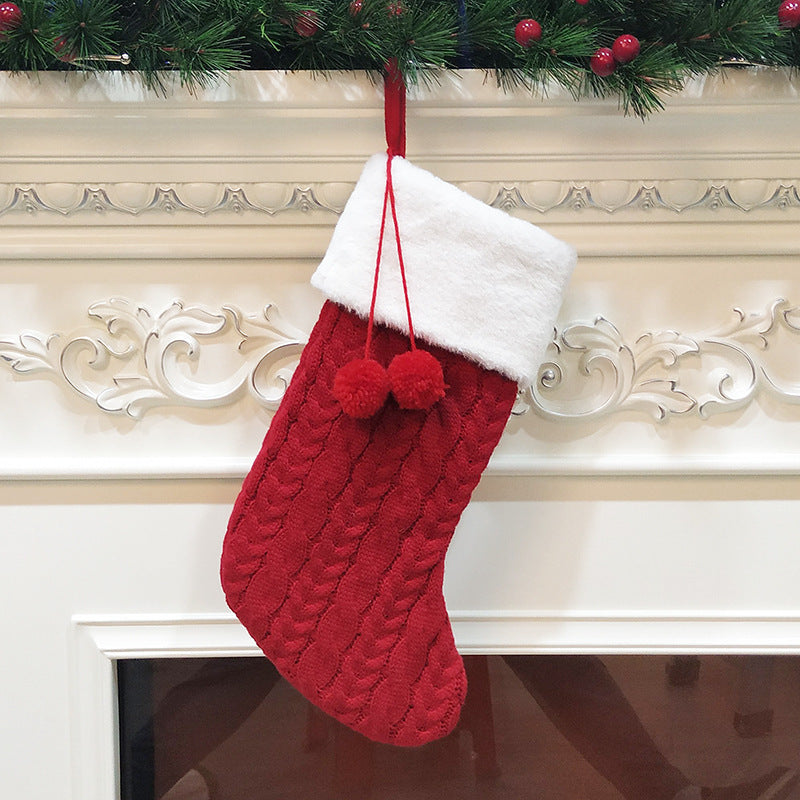 Window thick knitted wool christmas socks gift bag