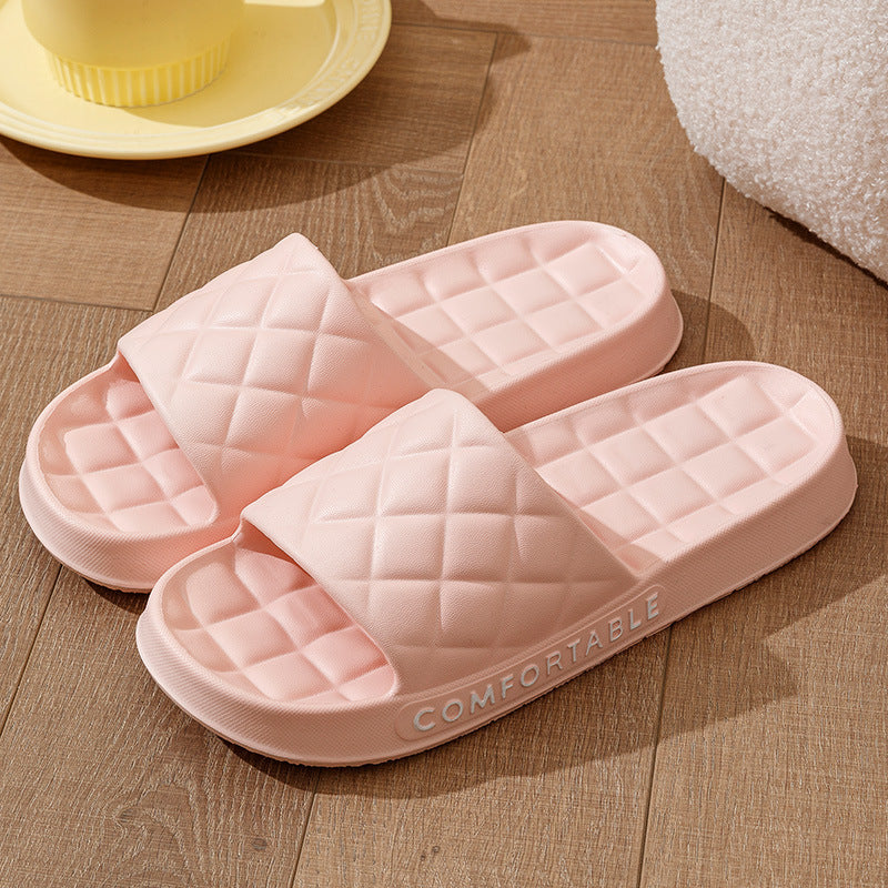 Men's Home Slippers With Plaid Design Soft-soled Silent Indoor Floor Bathing Slippers Women House Shoes Summer