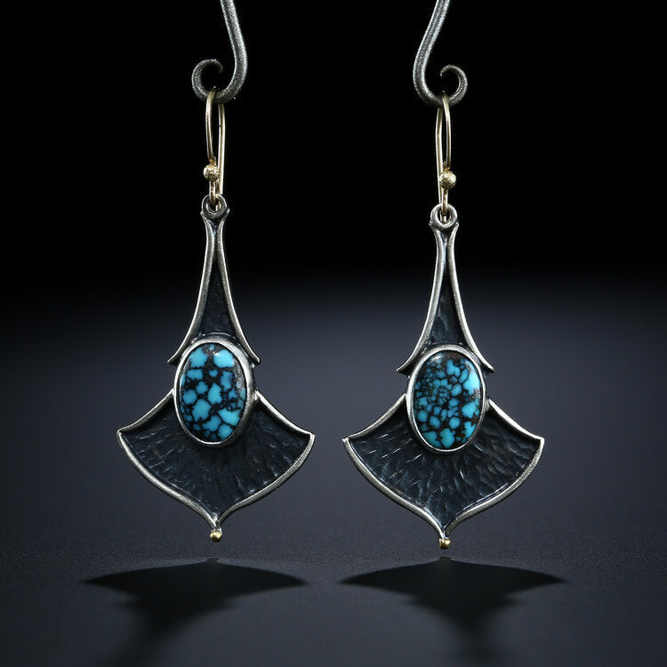 European And American Ethnic Style Geometric Fan Shaped Stitching Turquoise Earrings