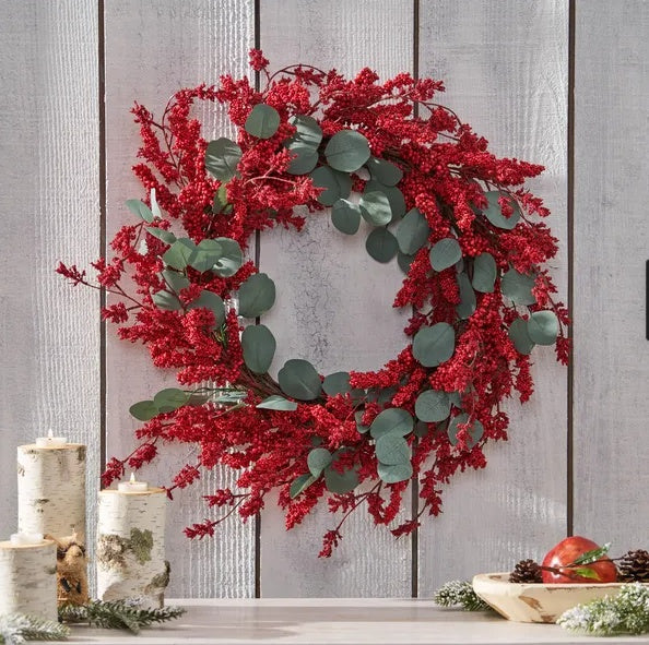 29 Artificial Christmas Wreath With Eucalyptus    Berries,Decorations For Everyday Farmhouse Window OutdoorIndoor