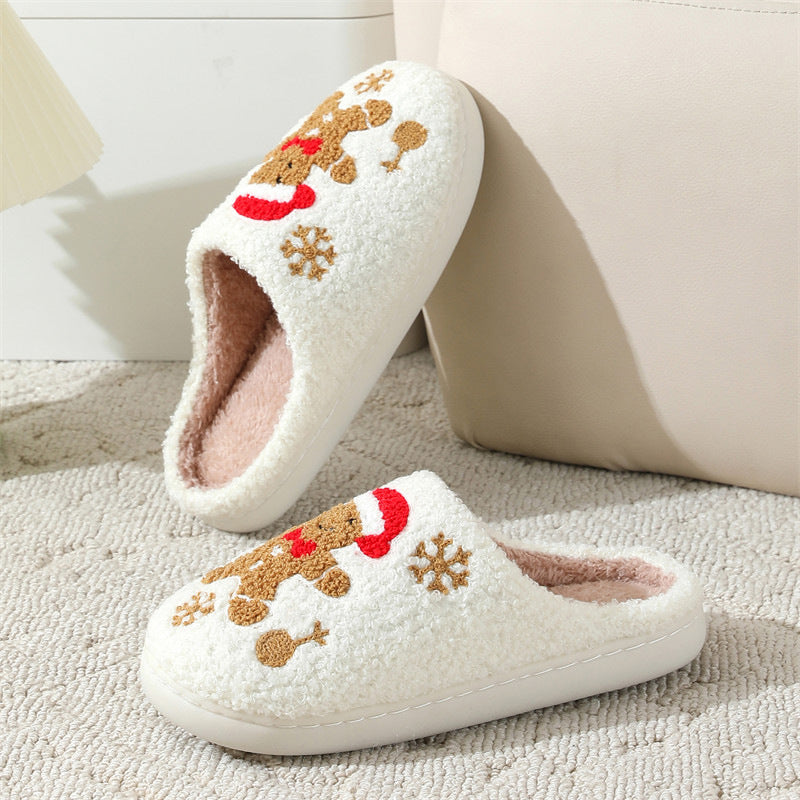 Christmas Snowflake Gingerbread Slippers Winter Indoor Non-slip Floor Bedroom Fuzzy House Shoes For Women Home Slippers