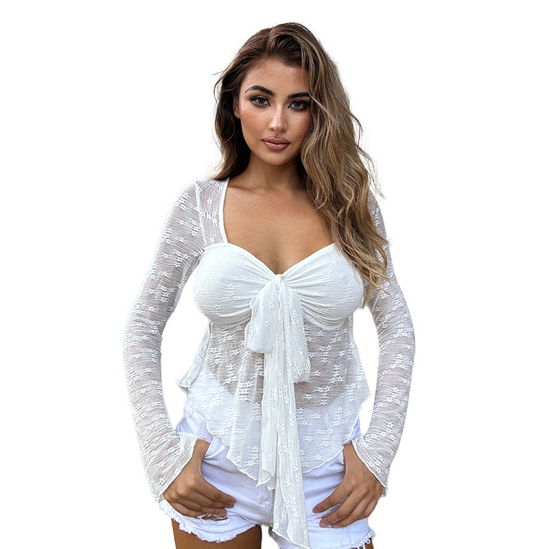 Women's Lace Long-sleeved Top See-through