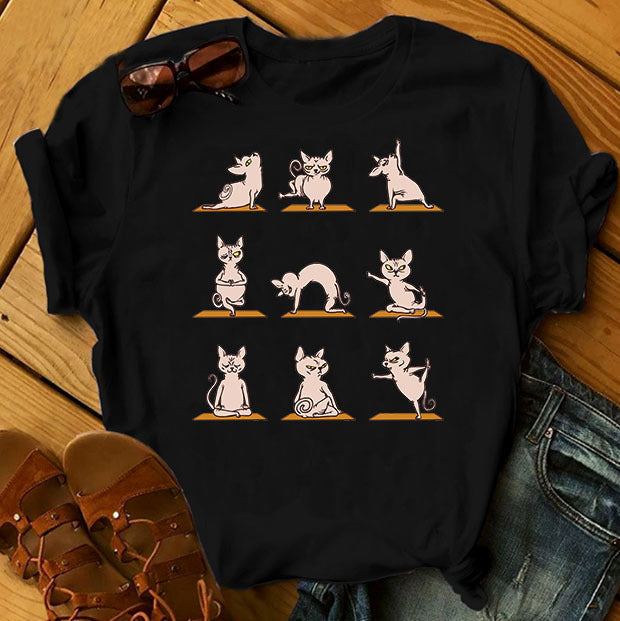 Moon Animal Cat T-shirt Printed Short Sleeve