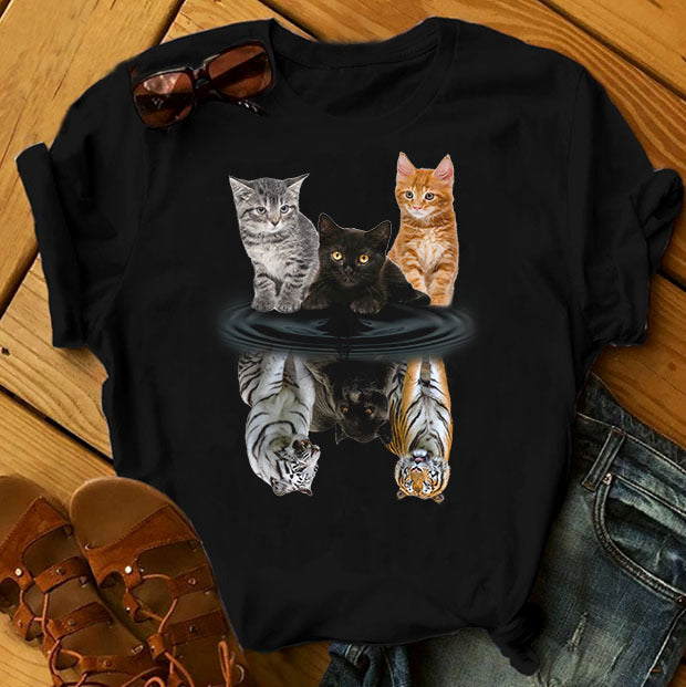 Moon Animal Cat T-shirt Printed Short Sleeve