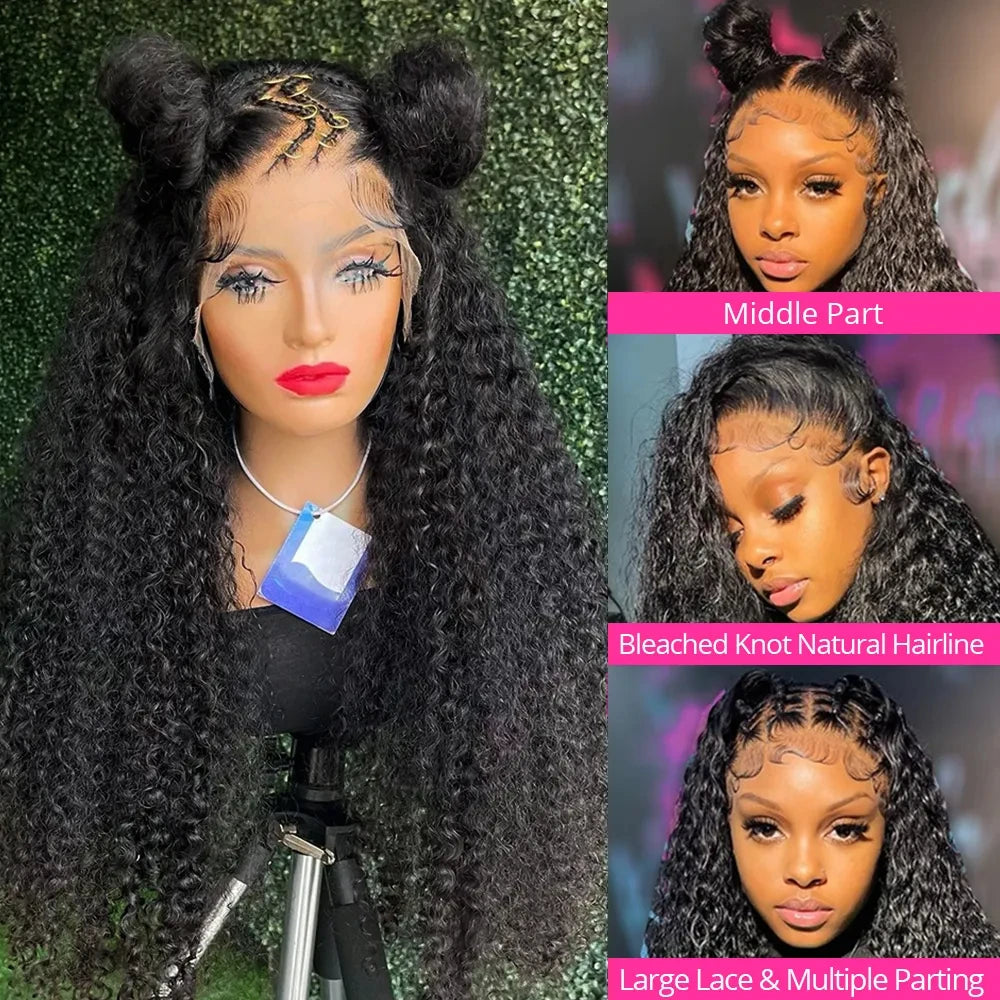 13x4 HD Transparent Lace Frontal Wig Deep Wave 180 Density Curly Human Hair Pre-Pulled Water Wave Front Wig Women Brazilian