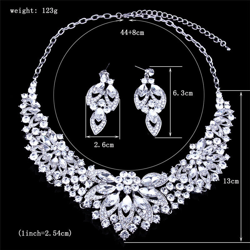 Flower Crystal Rhinestone Necklace Earrings Two-Piece Set