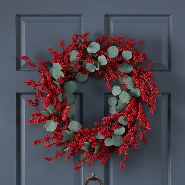 29 Artificial Christmas Wreath With Eucalyptus    Berries,Decorations For Everyday Farmhouse Window OutdoorIndoor